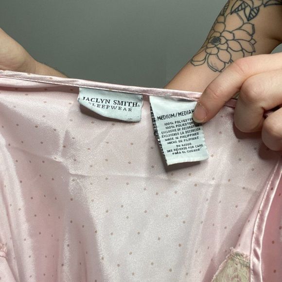 Jaclyn Smith Vintage 90s Chemise Womens Size M Pink Polka Dots Lace Trim Slip - Picture 7 of 7